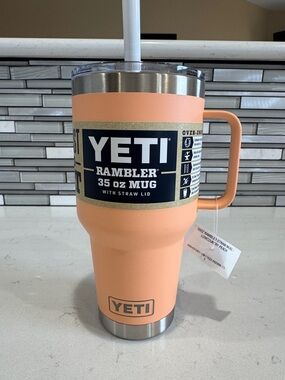Yeti Rambler 35 oz Mug with Handle in Peach